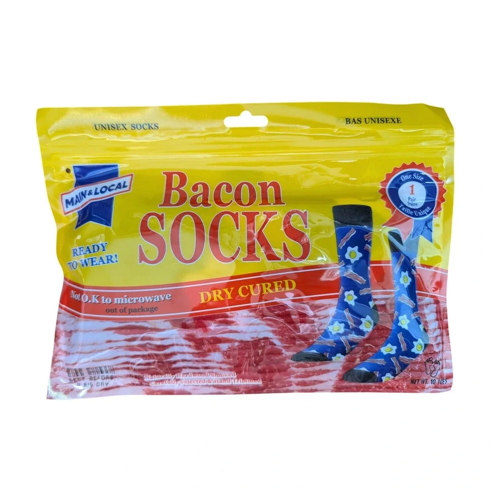 NEW‎ Main & Local Bacon Socks Blue Eggs Breakfast Food Novelty Unisex One Size
